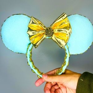 Blue & gold Mickey Mouse ears handmade. Minor imperfections still in great shape